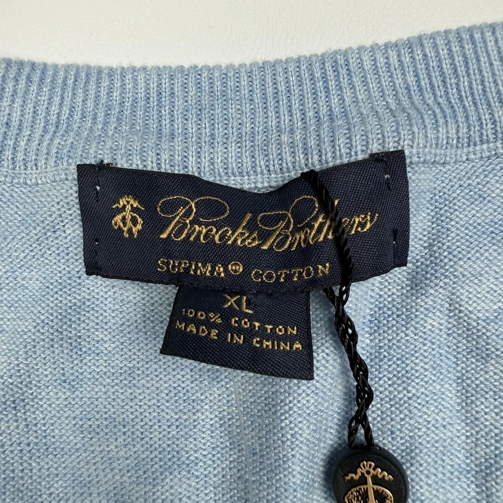 Brooks Brothers Sweater Vest Mens XL Blue Supima Cotton V Neck Knit Pullover NWT